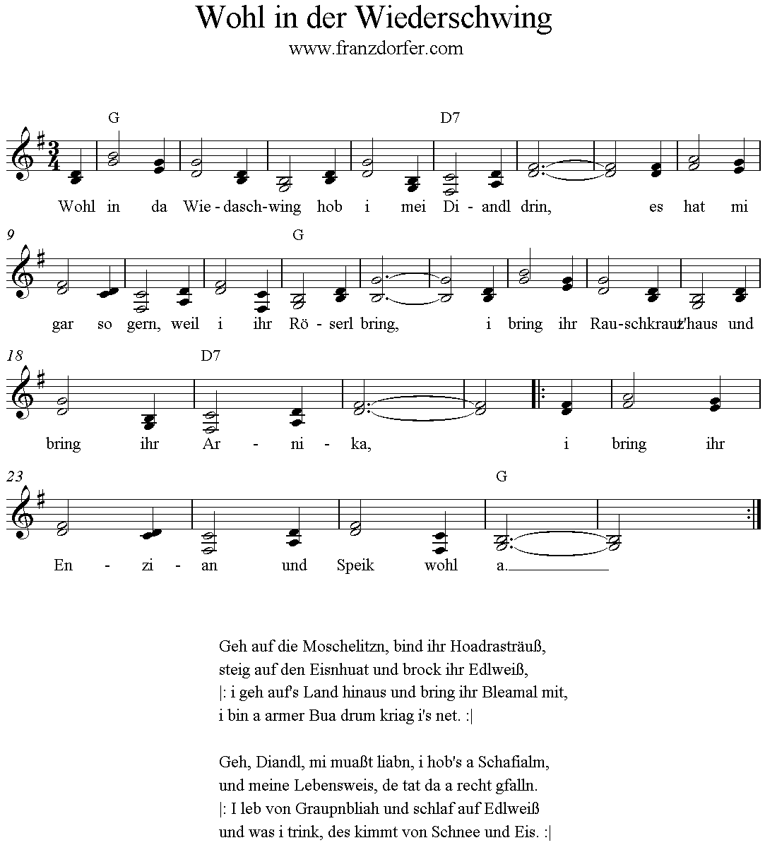 Noten Wohl in der Wiederschwing